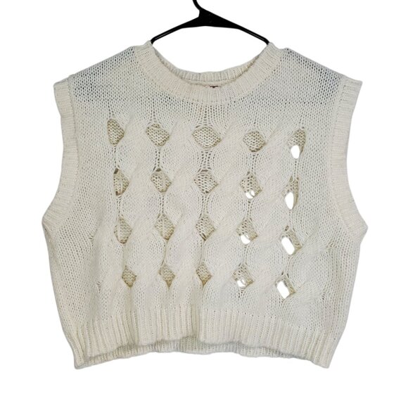 Pilcro by anthropologie Knit Cream Off White Cutout Cropped Vest - One Size - Picture 1 of 8